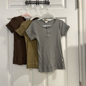 Jamie Kay Ribbed Essentials Short Sleeve Tees - Brown, Tan, Gray